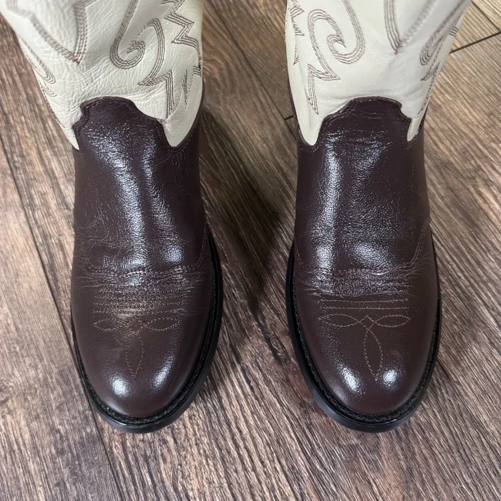 Old West Unisex Toddler Western Cowboy Boots Cream Brown‎ Leather Size 045